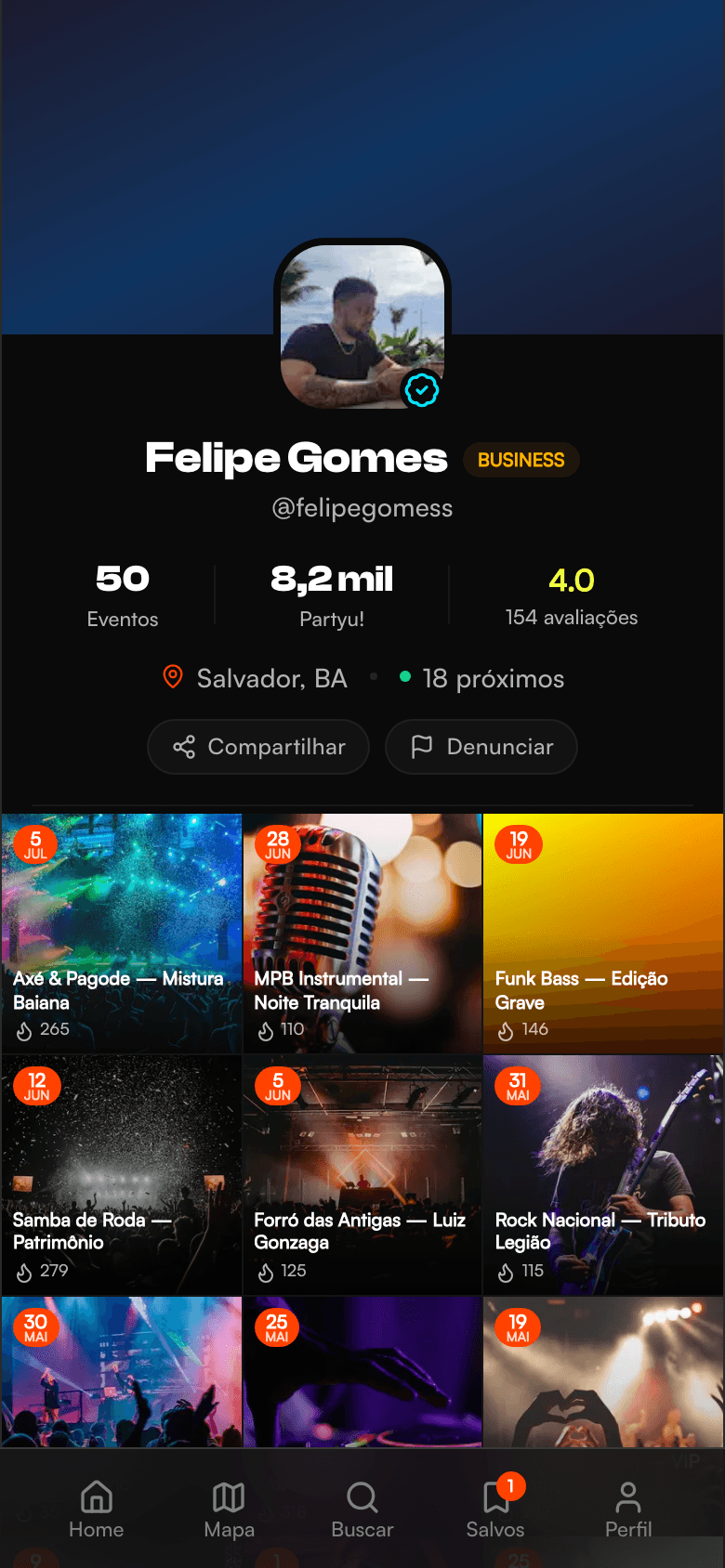 Perfil do organizador